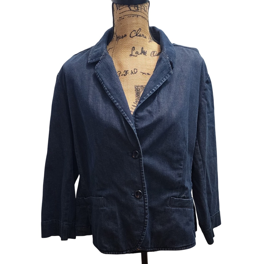 Talbots Denim Blazer Jacket Womens Size 14 Stretch Casual Button Front Blue